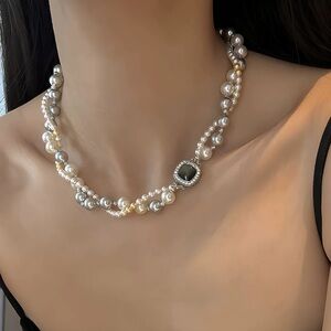 Anthropologie Twisted Pearl Necklace with Black Accent Bead